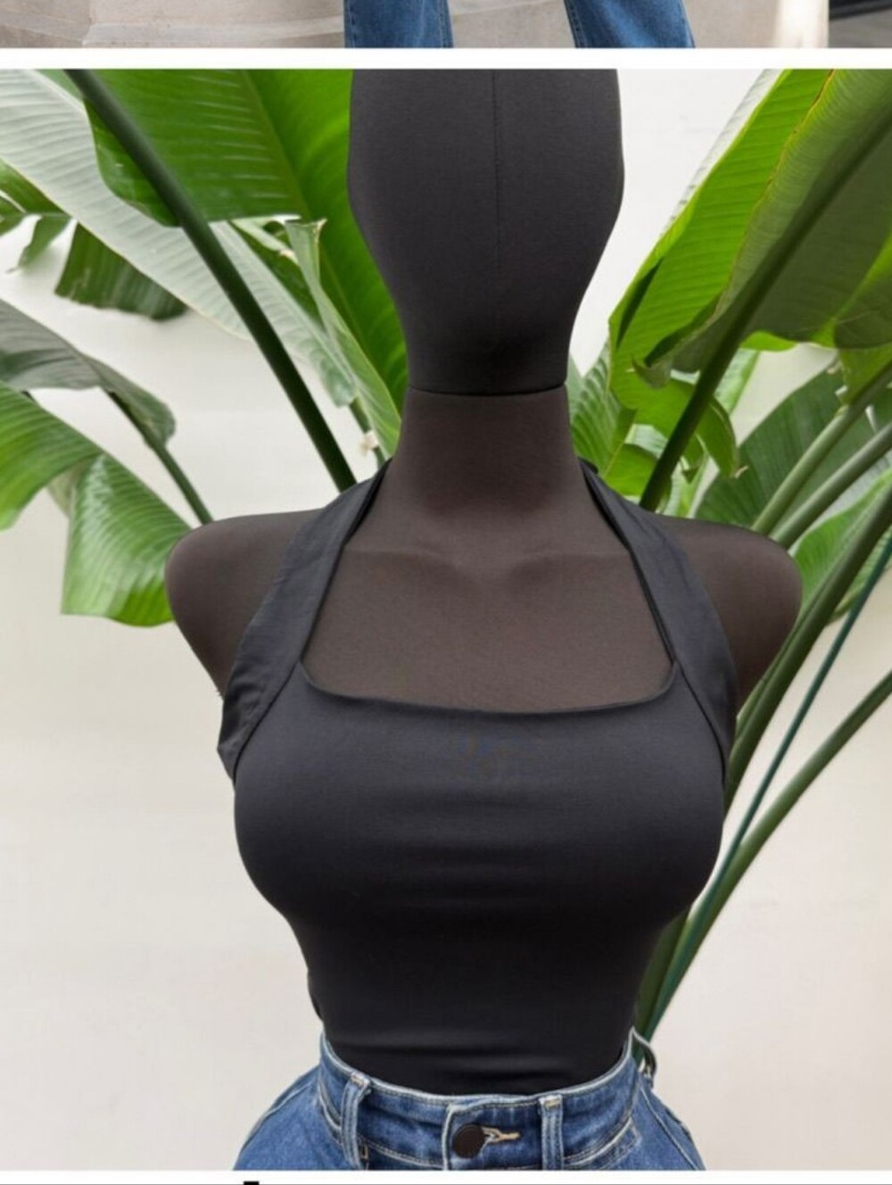 Women's Black Square Halter Ribbed Camisole Top